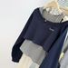 American-style Long-sleeve Off-shoulder Embroidered Striped Sweatshirt For Women, Spring Autumn Korean Version Two-piece_ecoleips.com