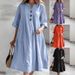 Women's Clothing Women's V Neck Dress Mid-Length Loose Version Cotton Linen Blend Half Sleeve Three Button Pocket Detail Style_ecoleips.com