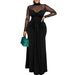 Elegant High-Neck Fishtail Dress With Sheer Mesh Panels & Bodycon Fit – Sexy Slimming Evening Gown For Women_ecoleips.com