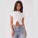 Women's Summer Slim Fit Button Down Cardigan Short Sleeve T-Shirt Ribbed Top New Arrival Supply_ecoleips.com