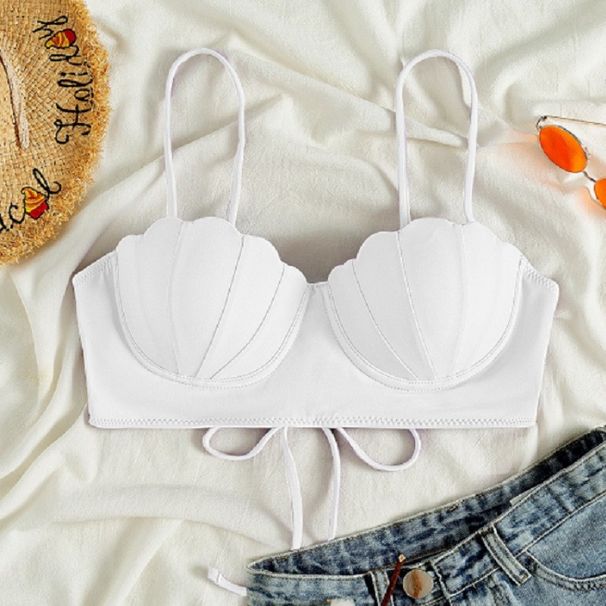European American Style Bikini Swimsuit Top Gradient Shell Solid Color Push Up Design Hard Cup Women's Sexy Vacation Bikini_ecoleips.com