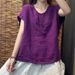 Summer Clothing Featuring A Retro, Casual Style: A Cotton-Linen Top For Women With A Loose Fit And Round Collar; Simple_ecoleips.com