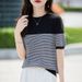 2026 Summer New Women 100% Cotton Knit Striped Round Neck T-Shirt Women Clothing Tops Short Sleeve Sweater Casual Basic Pullover_ecoleips.com