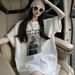 Women's Mid Length T-Shirt Summer Style Letter Print Short Sleeved Trendy Base Layer Top Loose Fit Half Sleeve_ecoleips.com