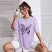 Women's Casual round Neck T-Shirt Purple Short Sleeve Loose Print Sporty Simple Top_ecoleips.com
