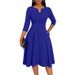 Women's Midi Dress Fitted Flare Three Quarter Sleeve Wedding Guest Dress_ecoleips.com