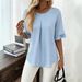 Women's Floral Ruffle Trim Relaxed Fit Blouse Short Sleeve Flowy Tunic Top for Summer_ecoleips.com