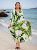 Plus Size Quick Drying Beach Cover Up Women's Loose Fit Kaftan Long Beach Robe Woven Front Design Wire Free_ecoleips.com