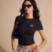 Y2k Letter Print Crop Top – Sexy Fitted Short Sleeve Tee For Women (Xs-Xl, Black Polyester Spandex Blend)_ecoleips.com