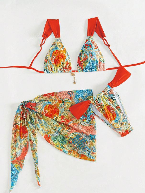 Sexy Bikini Set 3-Piece Beachwear Polyester Spring/Summer Autumn Winter Vacation Ready_ecoleips.com
