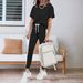 Women's Short Sleeve Top And Pants Set | Crewneck Casual Two-Piece Outfit | Summer Lounge Matching Co-ords_ecoleips.com
