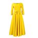 Elegant A-Line Maxi Wrap Dress Solid Color High-Waisted Women's Flowy Dress 3/4 Sleeves Blue Khaki Red Yellow Green Black White S-XXXL_ecoleips.com