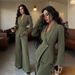 Elegant Women's V-Neck Long Blazer & Wide-Leg Pants Set - Polyester Two-Piece Outfit For Spring/Autumn (S-Xxl, 10 Colors)_ecoleips.com