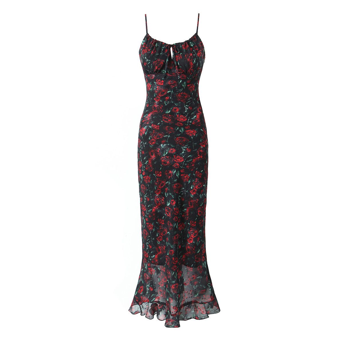 6407-23 Autumn New European And American Style Low-Cut Backless Long Printed Vacation Casual Strap Dress_ecoleips.com
