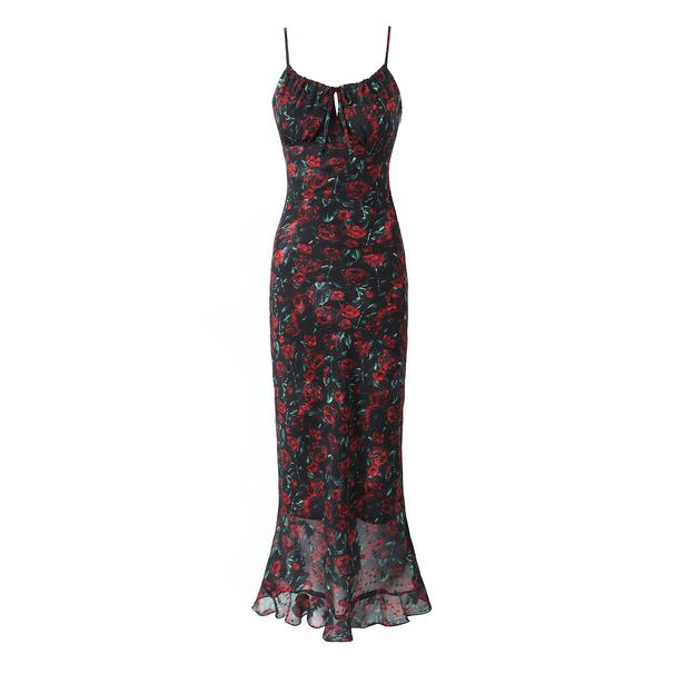 6407-23 Autumn New European And American Style Low-Cut Backless Long Printed Vacation Casual Strap Dress_ecoleips.com