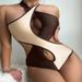 Women's Clothing Color Matching Sexy Hollow Bikini One-piece Swimsuit Beach Swimming Clothing_ecoleips.com