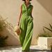 2026 Women's Casual Fashion Linen Jumpsuit V Neck Zipper Sleeveless European American Style Independent Website Exclusive New Arrival_ecoleips.com