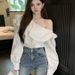 Ruffled Off-shoulder Blouse For Women, 2024 Spring Autumn New Style, Long-sleeved French Design, Elegant And_ecoleips.com