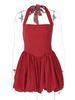 Hugcitar 2025 Elegant Women Sexy Slim Dress Red Halter Backless Bandage Pleated Mini Dresses Evening Party Birthday Festival Y2K_ecoleips.com