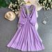 Women's French Retro Heavy Duty Art Embroidery Dress V Neck Long Sleeve Loose Fitting Tie Waist Elegant Long Dress for Summer_ecoleips.com