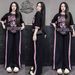 Southeast Asian American Retro Fashion Women's Summer Two-Piece Set Wide Leg Pants Short Sleeve Casual Suit with Letter Print_ecoleips.com