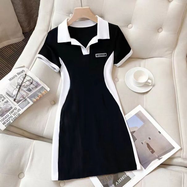 Plus Size Girl Outfit Women's New Summer Versatile Slimming Color Block Design Tummy Covering Dress_ecoleips.com