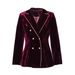 European And American Women's Suits, Spring-summer New Slim-fit Double-breasted Velvet Color-block Evening_ecoleips.com