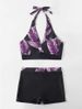 Women's Clothing Split Swimsuit Women's Digital Printing Lace Up Halter Neck Boxer Shorts Sexy Bikini_ecoleips.com