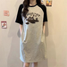 Summer Japanese Popular Cartoon Cute Kitten Loose Round-neck Short-sleeved Dress Women's Wear_ecoleips.com