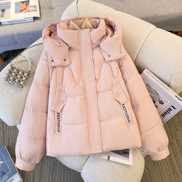 Women's Short Puffer Jacket Winter Korean Loose Fit Hooded Coat Thickened Warm Streetwear Fashion Outerwear_ecoleips.com