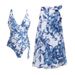 Blue Floral Two Piece Swimsuit Set For Women American Style Vacation Hot Selling_ecoleips.com