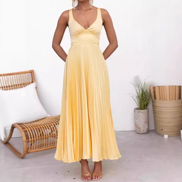 2025 Independent Station European And American New Style Pleated Women's Elegant Sexy Backless Party Dress_ecoleips.com