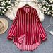Aria Basics Aria Basics Long-sleeve Striped Shirt For Women, New Autumn Fashion, European And American Style, Casual, Versatile, Loose-fitting,_ecoleips.com