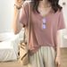 2025 Summer New Loose Short-sleeved Women's T-shirt Trendy V-neck Top_ecoleips.com
