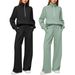 European And American Women's Two Piece Suit Oversized Half Zip Sweatshirt Wide Leg Sweatpants Casual Style_ecoleips.com