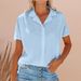 Women's New Style Short Sleeve Solid Color Button Collar Cotton Linen Casual Shirt_ecoleips.com