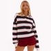 Women's Oversized Stripe Polo Collar Sweatshirt | Casual Long Sleeve Button Front Top For Streetwear, Lounge_ecoleips.com