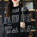 Chunky Geometric Jacquard Knit Sweater - Oversized High Neck Pullover For Women, Fall & Winter Casual Warm Tops_ecoleips.com