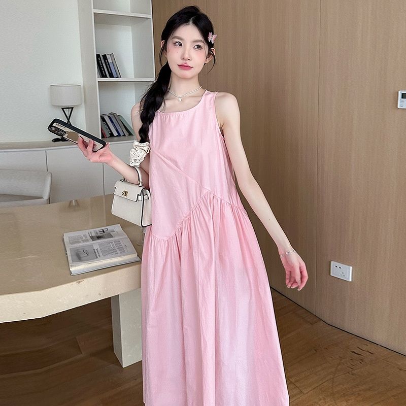 Summer New Korean Fashion Patchwork Maternity Vest Long Dress_ecoleips.com