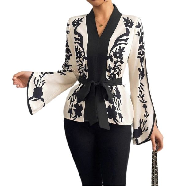 New Internet Celebrity Printed Temperament V-neck Waist Top_ecoleips.com