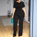 Women's Flattering High-Waist Tummy Control T-Shirt And Straight Leg Pants Casual Outfit Set For Summer, Plus Size Comfort Stretch Fabric_ecoleips.com
