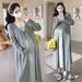 Autumn Winter New Korean Version Two-Piece Lace Patchwork Knitted Color-Block Tie Maternity Dress_ecoleips.com