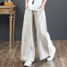 Suitable For All Seasons 2025 Spring Summer Literary Cotton Linen Feel Women's Loose Plus Size Wide Leg High Waist Floor-Length Long Pants_ecoleips.com