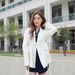 Cross-border Loose-fitting Design Niche Wide-shoulder Tie-detailed Mid-length Drapey White Blazer For Women, Black_ecoleips.com