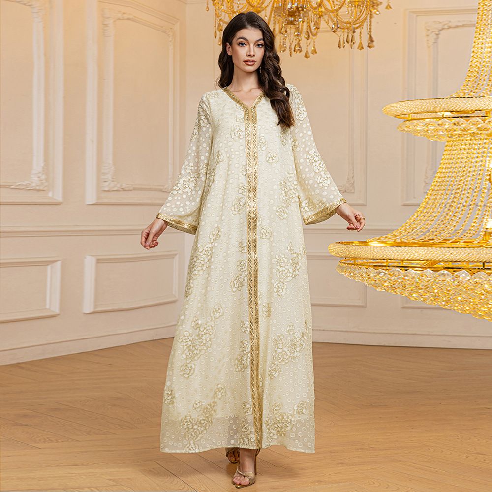 Women's Clothing Muslim Robe Spring New Jacquard Chiffon Sequin Ribbon Long Skirt_ecoleips.com