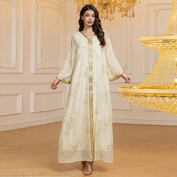 Women's Clothing Muslim Robe Spring New Jacquard Chiffon Sequin Ribbon Long Skirt_ecoleips.com