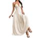 Women's V Neck Halter Solid Color Backless Flowy Maxi Dress – Casual Summer Resort Gown_ecoleips.com