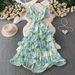 Women's French Style Light Luxury Tie Dye Print V Neck Dress Summer Slimming Elegant Long Cake Dress Resort Inspired_ecoleips.com