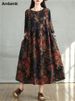 Cotton Vintage Print Floral Dresses 2026 Women Casual Loose Long Sleeve Dress Femme Robe Vestidos Elegant Spring Autumn Clothing_ecoleips.com