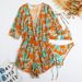 Verve 2025 Long Sleeve Three-Piece Set Mesh Waist Drawstring Printed Two-Piece Bikini Swimsuit For Women_ecoleips.com
